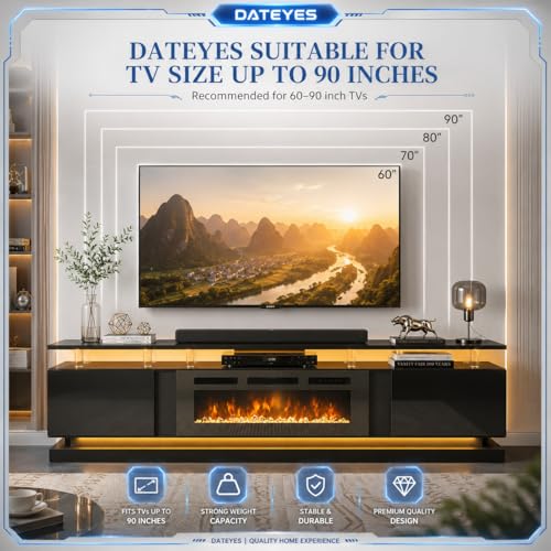 80 Inch Fireplace TV Stand for TVs up to 90", view 5