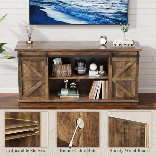 58" TV Stand for TVs up to 65", Sliding Barn Doors, Barnwood, view 7