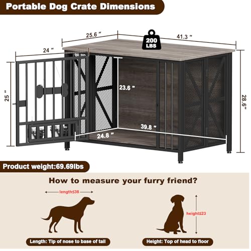Foldable Dog Crate Furniture, 41.3" Dog Crates for Medium/Large Dogs, view 6