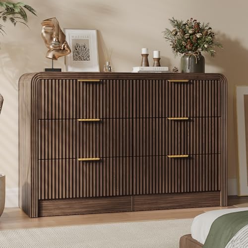 47" W Fluted 6-Drawer Dresser for Bedroom, Walnut, view 2