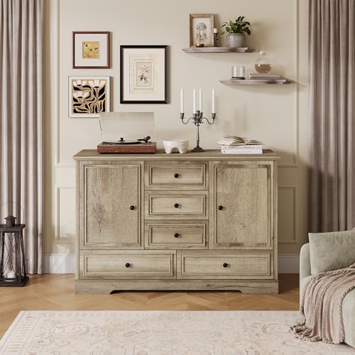 47” Farmhouse Sideboard Buffet Cabinet,5 Drawers,2 Doors,Oak, view 5