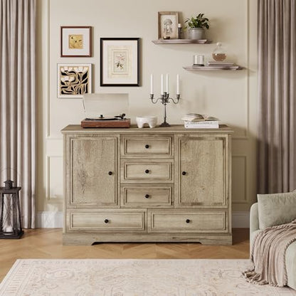 47” Farmhouse Sideboard Buffet Cabinet,5 Drawers,2 Doors,Oak, view 5