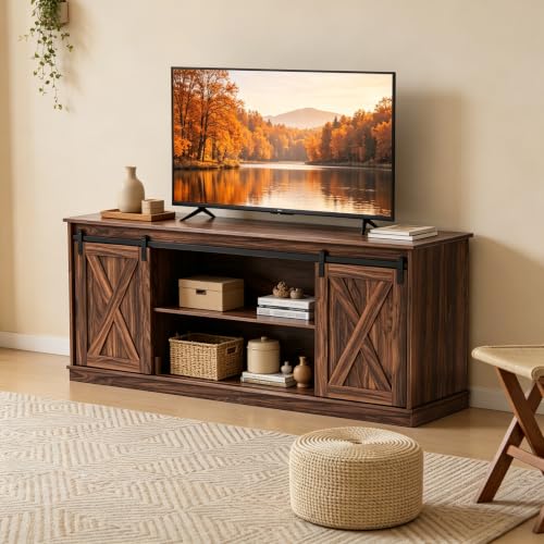 Farmhouse TV Stand for 65" TV, Media Console, Sliding Barn Doors, view 7
