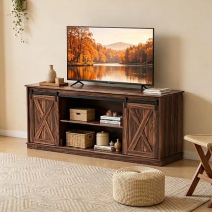 Farmhouse TV Stand for 65" TV, Media Console, Sliding Barn Doors, view 7