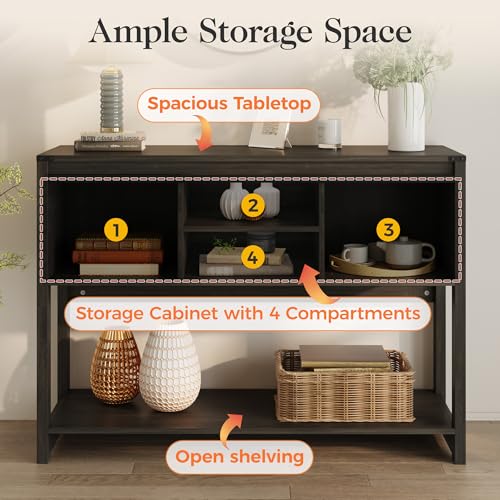 Console Table with Storage Shelf & Sliding Barn Door, Farmhouse Entryway Table with Storage, 46" Narrow Long Sofa Table, Behind Couch Table, Console Tables for Living Room, Entryway, Foyer