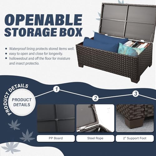 4 Piece Patio Furniture Set 45In Fire Pit Table Outdoor Furniture Sets Patio Couch Outdoor Chairs 50000 BTU Propane Fire Pit with No-Slip Cushions and Waterproof Covers, Navy Blue