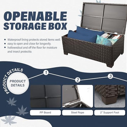 4 Piece Patio Furniture Set 45In Fire Pit Table Outdoor Furniture Sets Patio Couch Outdoor Chairs 50000 BTU Propane Fire Pit with No-Slip Cushions and Waterproof Covers, Navy Blue