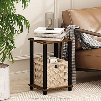 Simplistic 1-Tier End Side Night Stand/Bedside Table with Plastic Poles, Amber Pine/Black