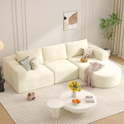 L-Shaped Boneless Couch,104" Couches for Living Room with Curved Chaise,Modular Sectional Sofa with Deep Seat,Modern Cozy Cloud Compression Sofas,No Assembly Required(Beige) 1PCS