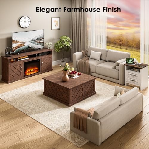 Fireplace TV Stand for 70 inch TV, Farmhouse Entertainment Center with Storage, view 8