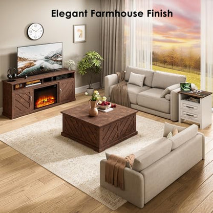 Fireplace TV Stand for 70 inch TV, Farmhouse Entertainment Center with Storage, view 8