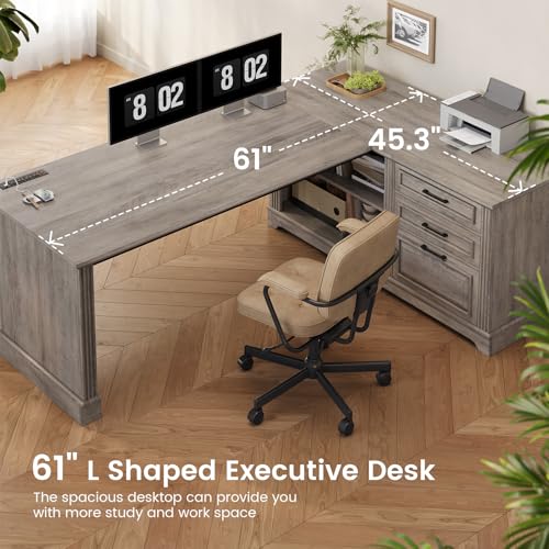 Farmhouse 61" Executive Office Desk with Drawers for Home Office, view 8