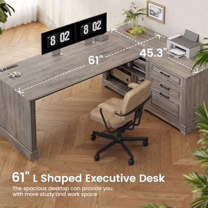 Farmhouse 61" Executive Office Desk with Drawers for Home Office, view 8