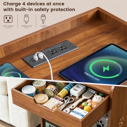 Wooden Dog Crate Furniture with Charging Station, Small Dog Crate End Table, view 5