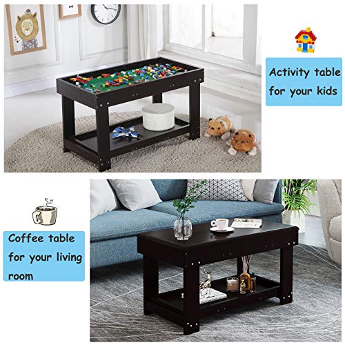 Kids Activity Table with Board for Bricks Activity Play Table (Dark Brown), view 5