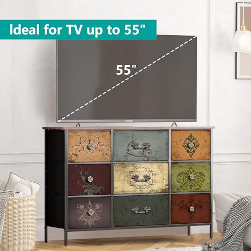 Dresser for Bedroom with 9 Deep Fabric Drawers, Wide TV Stand, view 7