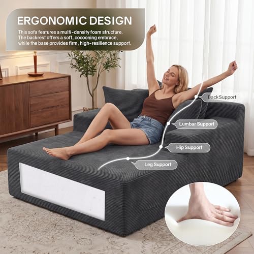 66" Chaise Lounge Chair Indoor, Oversized Boneless Lounge Chair with 3 Pillows, view 4