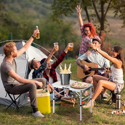 Folding Camp Table Small, 24''L x16''W with Adjustable Height Legs, Indoor Outdoor Lightweight Portable Aluminum Dining Table for Picnic Camping 2-Feet（2 Heights 10"/19"）