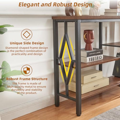 Console Sofa Table, Rustic Entryway Table with Metal Frame and Open Shelves, Industrial Hallway Table with 3 Tier for Entry, Living Room, Foyer,Brown,47 inch