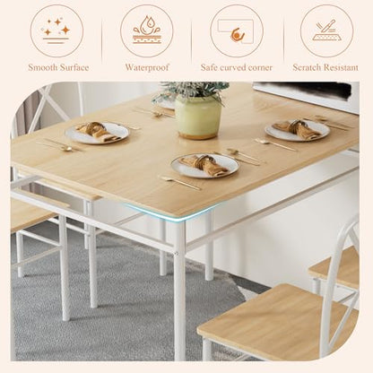 Dining Table Set for 4, 5-Piece Wood Kitchen Table with Chairs for Small Space, Breakfast Nook, Space-Saving, Natural White