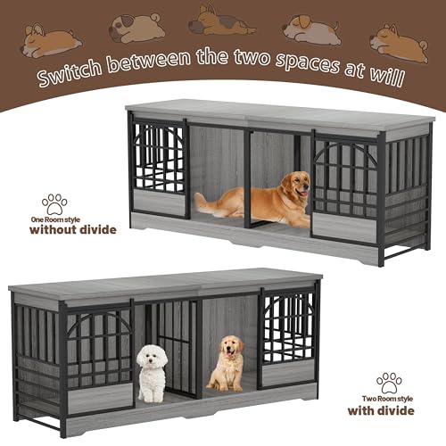 78" Double Dog Crate with Divider, Grey, view 4