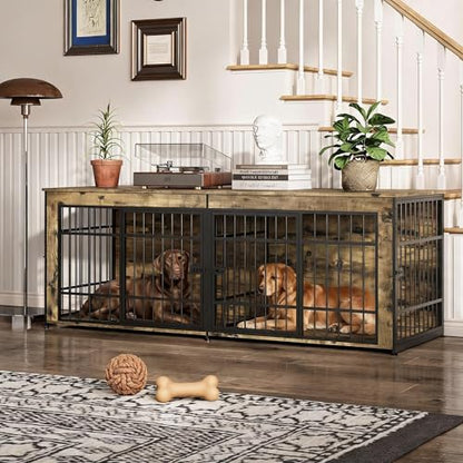 78.7" Double Dog Crate Furniture with Divider, Adjustable Feet, view 2