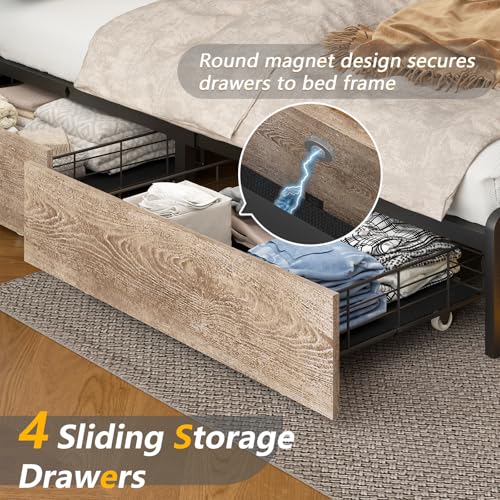 King Size Bed Frame and Bookcase Headboard & Storage Drawers, LED, view 8
