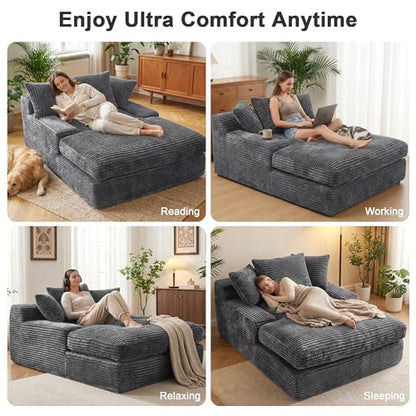 Oversized Gray Cloud Sofa with Corduroy Arms, view 6