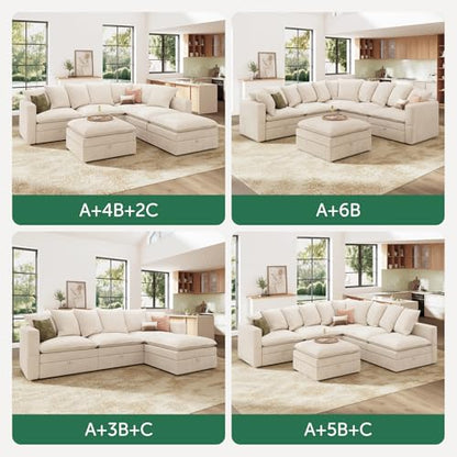 Corduroy Ottoman, 31.5 Inch Square Ottoman Bench with Storage for Living Room, Beige