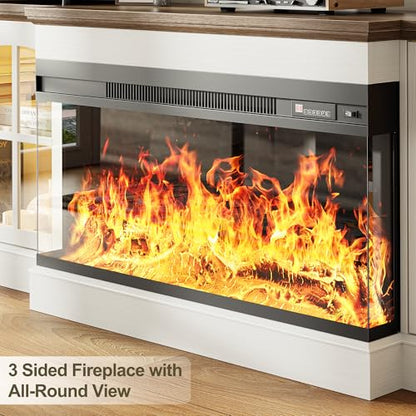 98" Farmhouse TV Stand with 36" Electric Fireplace, Bookshelves, Fits 75" TVs, view 4