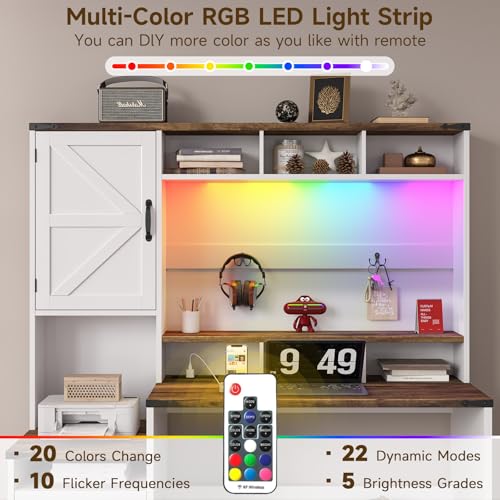 51" Executive Desk Farmhouse Home Office Desk with Charging Station, LED Light, view 5