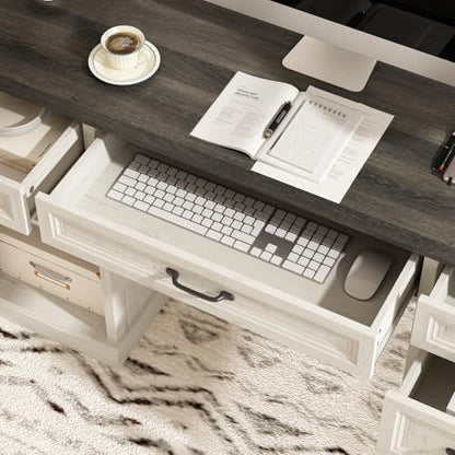58'' Farmhouse Executive Desk with Drawers, view 7