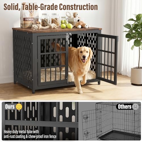 Heavy Duty Dog Crate Furniture 38 Inch, Decorative Dog Cage, Rustic Brown, view 6