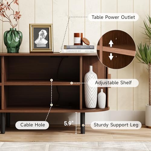 86.6" TV Stand with Power Outlet & Storage for TVs up to 90“ Walnut, view 7