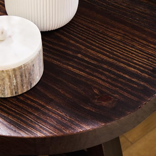 Colt Modern Farmhouse Solid Wood Round Side Table, 18 Inch, Espresso