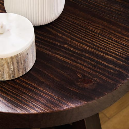 Colt Modern Farmhouse Solid Wood Round Side Table, 18 Inch, Espresso