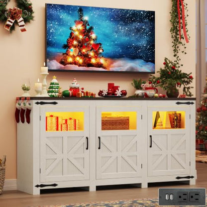 64" Large LED Farmhouse TV Stand for 70/65/60 Inch TVs with Power Outlets, view 2
