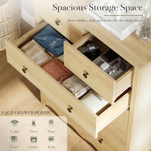 44” Tall Dresser for Bedroom with 6 Drawers (Natural), view 5