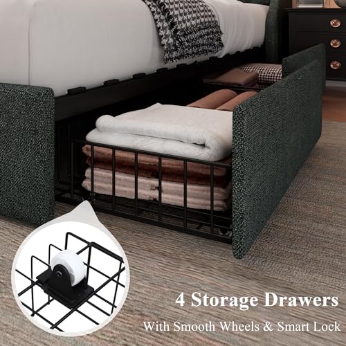 Queen Bed Frame with 4 Storage Drawers, view 5