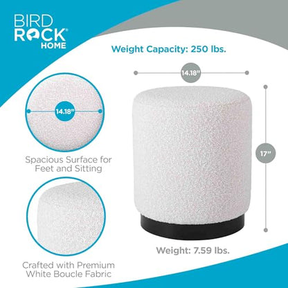 Round Boucle Ottoman Foot Stool | Soft Compact Padded Vanity Stool | Great for The Living Room, Bedroom and Kids Room | Small Furniture