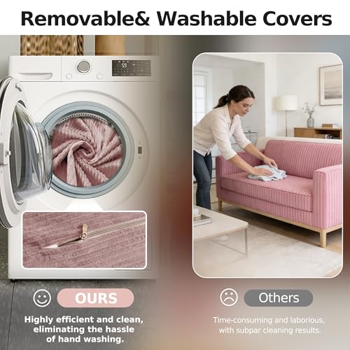 78.8'' Sleeper Couch Bed for Livingroom,Convertible Modular Sofa with Armrest Pillow,Modular Foldable Corduroy Couches in a Box,No Assembly (Pink)