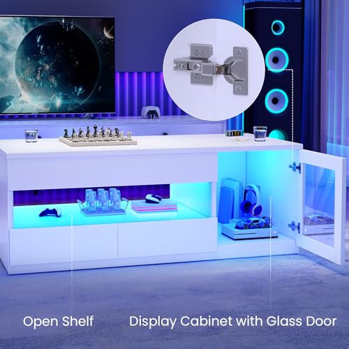 39.4" Lift Top Coffee Table with 2 Drawers, Modern LED Coffee Tables for Living Room, Coffee Table with Glass Storage Cabinet, White