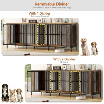 87" Brown Dog Crate Furniture TV Stand with 3-Room Kennel, view 3
