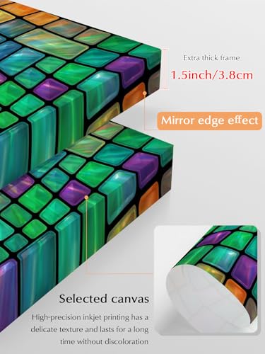 NuYeBiofx Abstract Glass Mosaic Pattern Canvas Wall Art Prints,48"x32" Framed Picture Artwork Modern Aesthetic Art Printed Canvas Oil Painting for Living Room Bedroom Office,Ready to Hang
