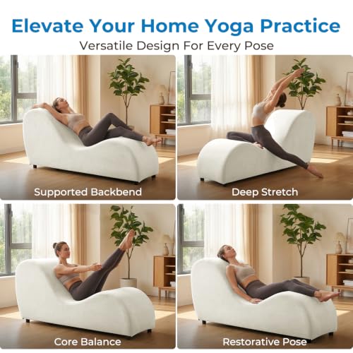 Velvet Yoga Chaise Lounge Chair for Indoor, Beige, view 5