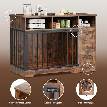 Dog Crate Furniture for Medium Small Dogs with Storage, Brown, view 5