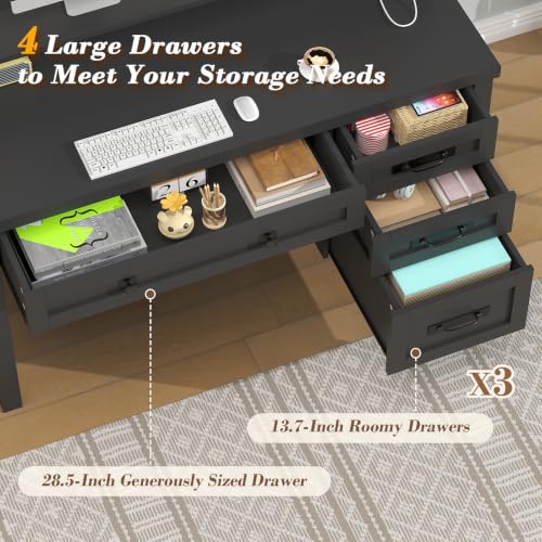 47" Farmhouse Computer Desk with Drawers & Outlets for Home Office, Bedroom, view 6