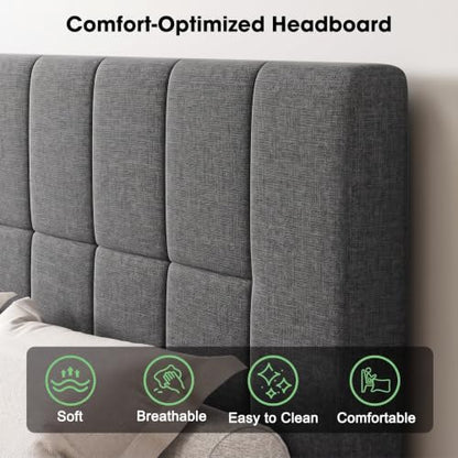 Queen Size Bed Frame with Upholstered Adjustable Headboard, view 6