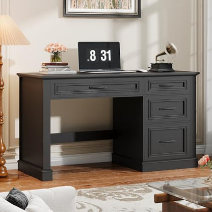 Farmhouse 47" Workstation Computer Desk with Drawers, Pure Black, view 2