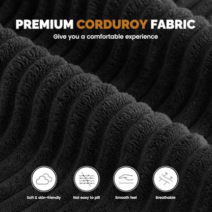 80" Boneless Loveseat Sofa, Cloud Couch with Layered Cushion, Small Couch Compressed Foam Sofa for Living Room, Apartment, Office, Black Corduroy